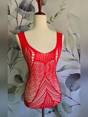 Stretchy Sheer Fishnet Dress in Radiant Red (6084h-1) sz OS NWT